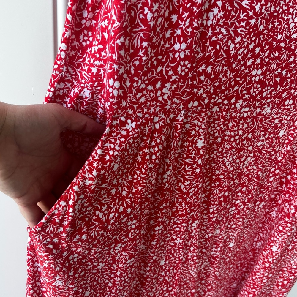 Boden Red Ditsy Floral Short-Sleeve Women's Dress Cotton Pockets Size US 16 Long - Picture 4 of 6